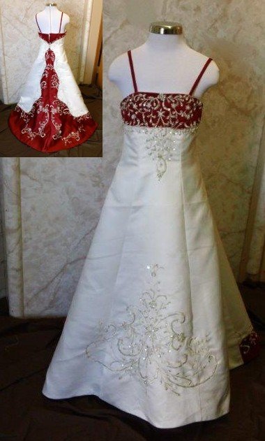 light ivory and apple red wedding gown
